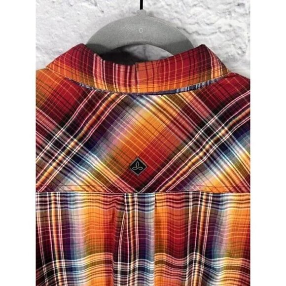 PRANA Orange Plaid Short Sleeve Button Front Shirt Size X Large - Picture 3 of 6